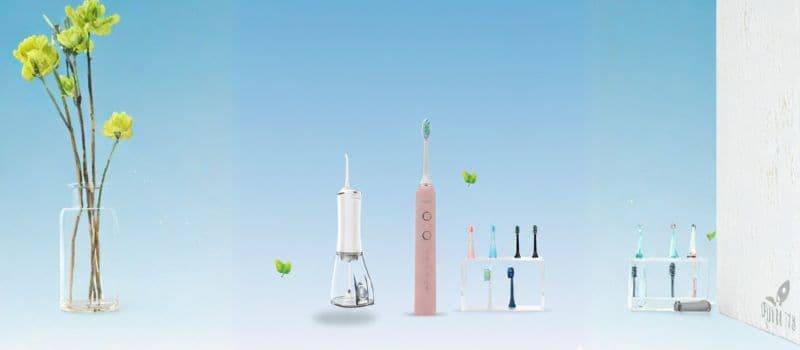 Brosse à dents électrique sonique contre le tartre dentaire noir et la plaque dentaire. Illustration d'une hygiène bucco-dentaire professionnelle à domicile.