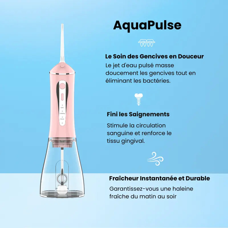 et dentaire de comptoir Nomad AquaPulse rose | Hydropulseur puissant pour l'hygiène interdentaire à domicile.