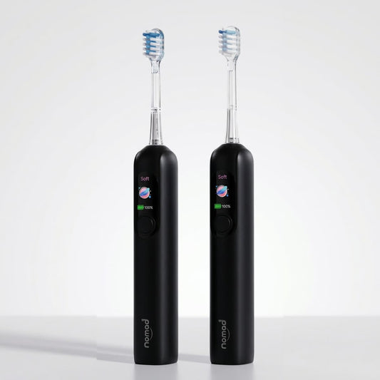 Pack Duo Nomad Black-Black – brosses à dents soniques écologiques, recharge USB-C, 5 modes, marque française.