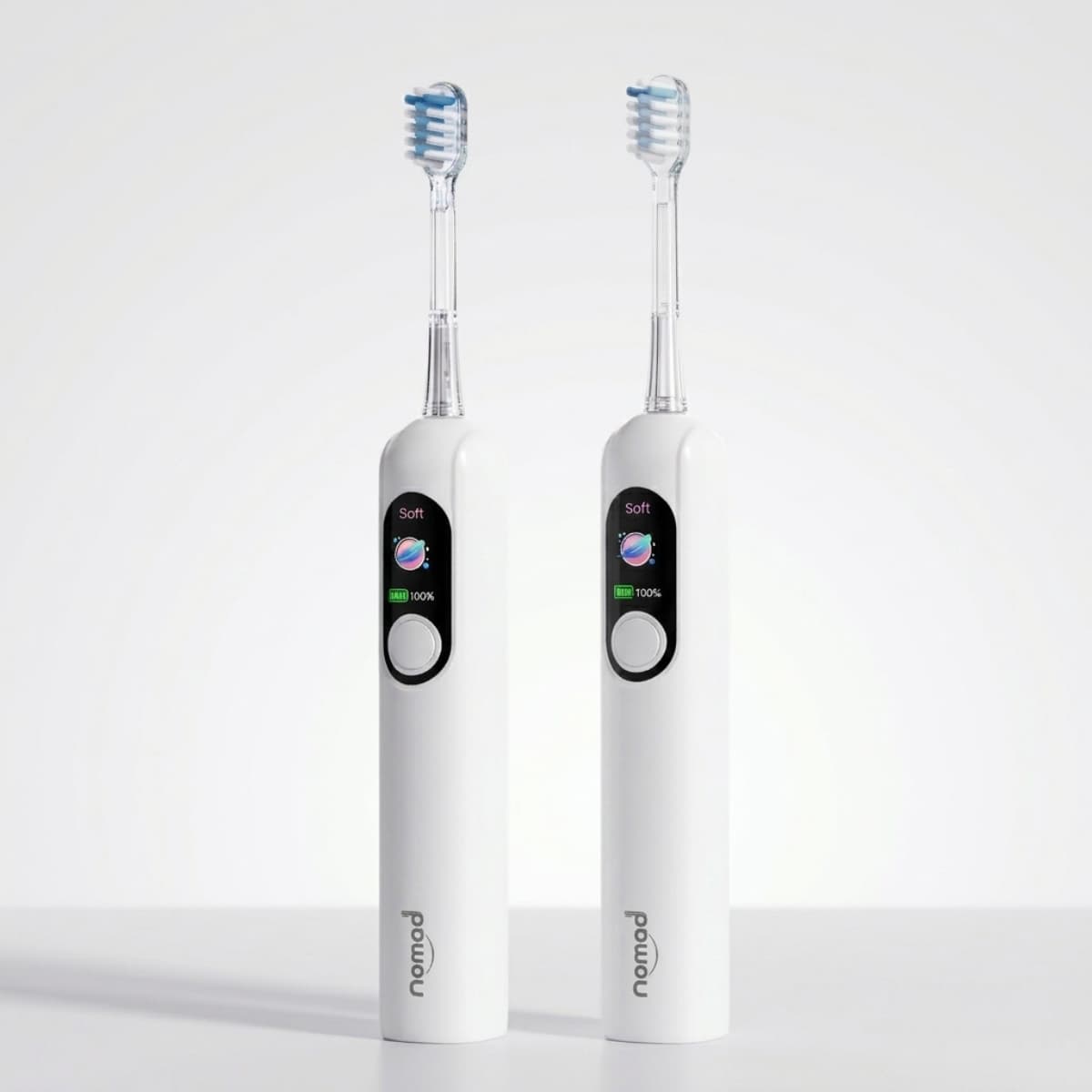 Pack Duo Nomad Pearly -Pearly – brosses à dents soniques écologiques, recharge USB-C, 5 modes, marque française.