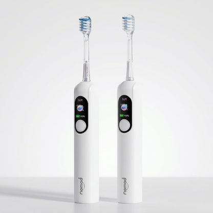 Pack Duo Nomad Pearly -Pearly – brosses à dents soniques écologiques, recharge USB-C, 5 modes, marque française.