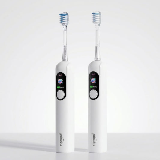 Pack Duo Nomad Pearly -Pearly – brosses à dents soniques écologiques, recharge USB-C, 5 modes, marque française.