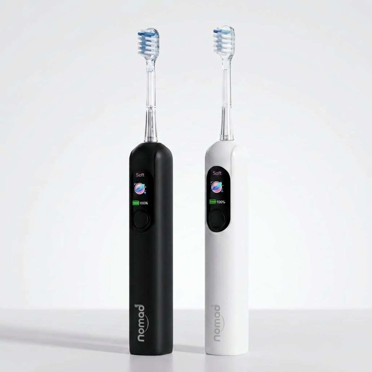 Pack Duo Nomad pearly et black – brosses à dents soniques écologiques, recharge USB-C, 5 modes, marque française.