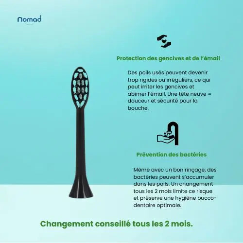 Tête de brosse à dents sonique pour adulte, couleur noire